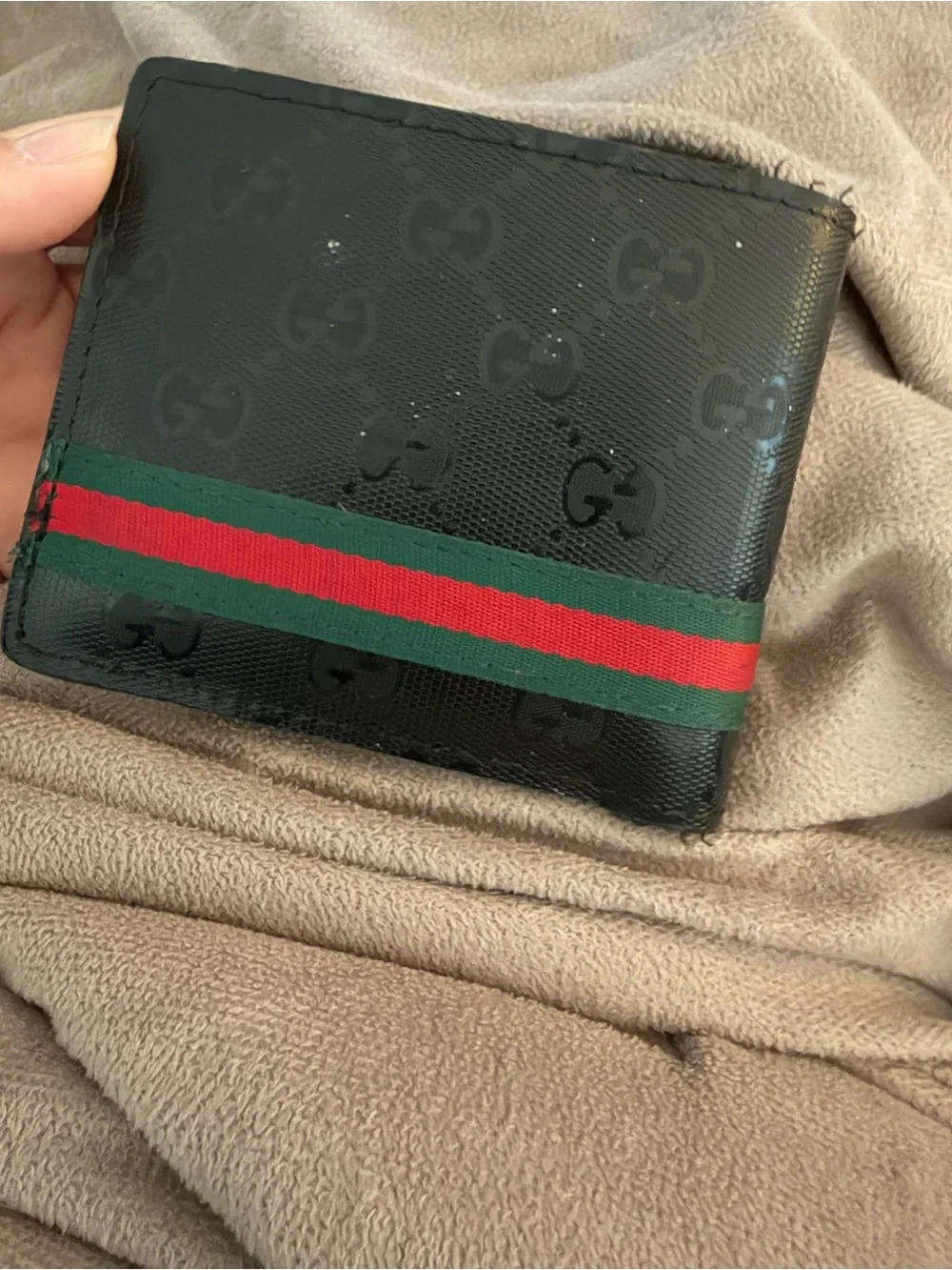 Gucci Black Card Holder Wallet with Red and Green Stripe